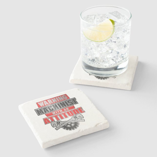 Machinist With An Attitude Mechanical Engineer Stone Coaster (Side)