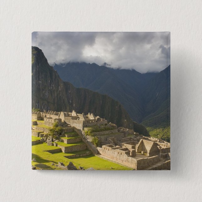 Machu Picchu, ancient ruins, UNESCO world 4 2 Inch Square Button (Front)