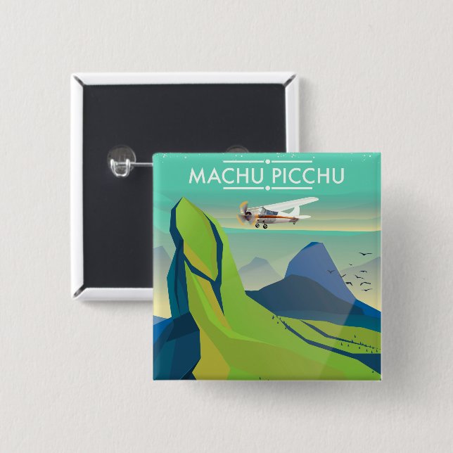 machu picchu Flight travel poster 2 Inch Square Button (Front & Back)