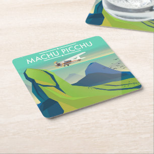machu picchu Flight travel poster Square Paper Coaster