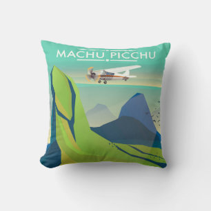 machu picchu Flight travel poster Throw Pillow