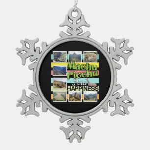 Machu Picchu Peru Happiness Snowflake Pewter Christmas Ornament