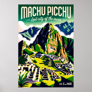 Machu Picchu Peru Retro Travel Poster Art