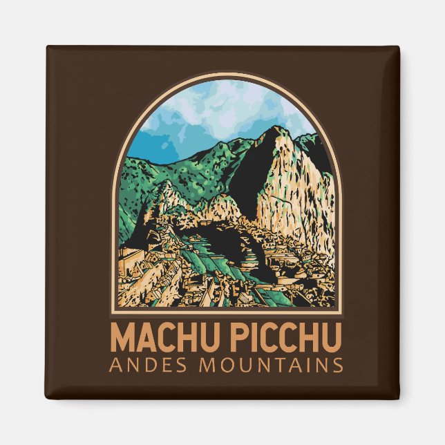 Machu Picchu Peru Vintage Emblem Magnet (Front)