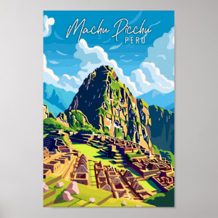 Machu Picchu Peru vintage travel illustration Poster