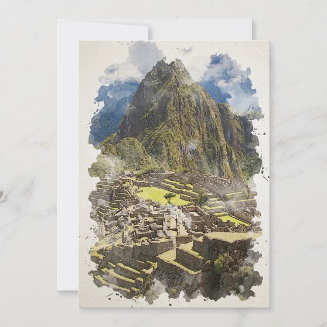 Machu Picchu Peru Watercolor Art Invitation (Front)