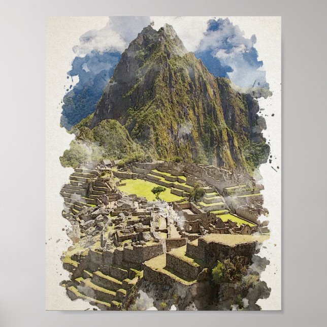 Machu Picchu Peru Watercolor Art Invitation Poster (Front)