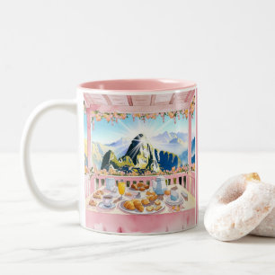 Machu Picchu Pink Watercolor Breakfast Cute Travel Two-Tone Coffee Mug