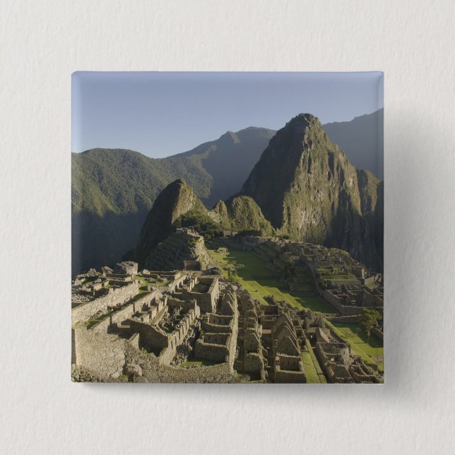 Machu Picchu, ruins of Inca city, Peru. 2 Inch Square Button (Front)