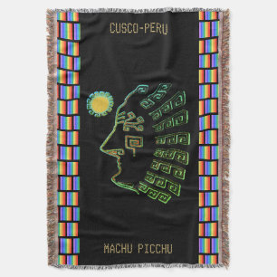 Machu_Picchu Silhouette & Rainbow Colours Throw Blanket