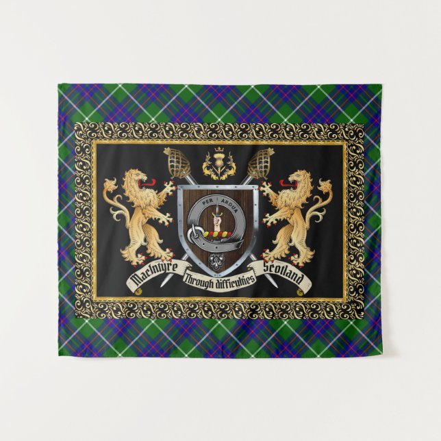 MacIntyre Clan Badge & Motto w/Lions Tapestry (Front (Horizontal))