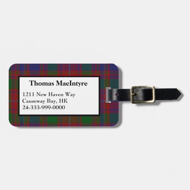MacIntyre Clan Tartan Plaid Luggage Tag (Front Horizontal)