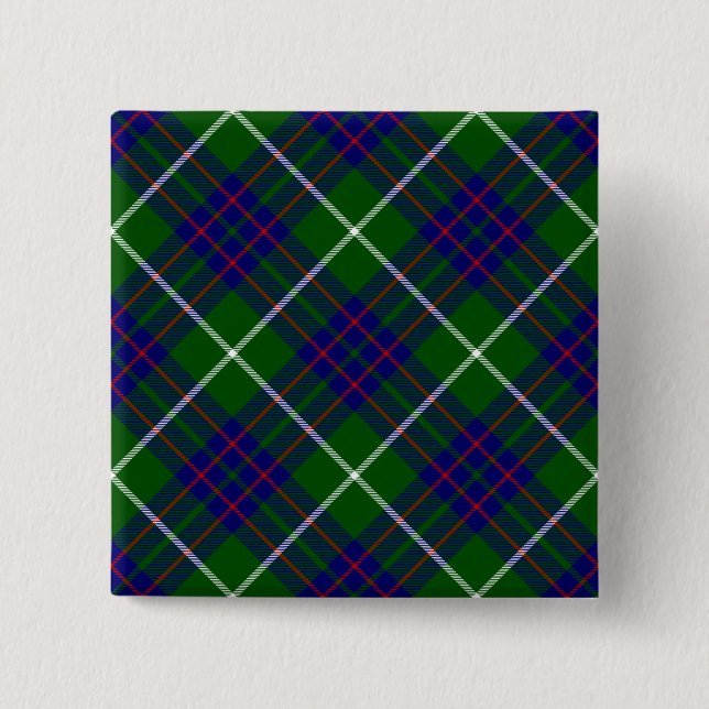 MacIntyre tartan green blue plaid 2 Inch Square Button (Front)