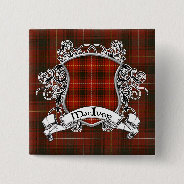 MacIver Tartan Shield 2 Inch Square Button (Front)