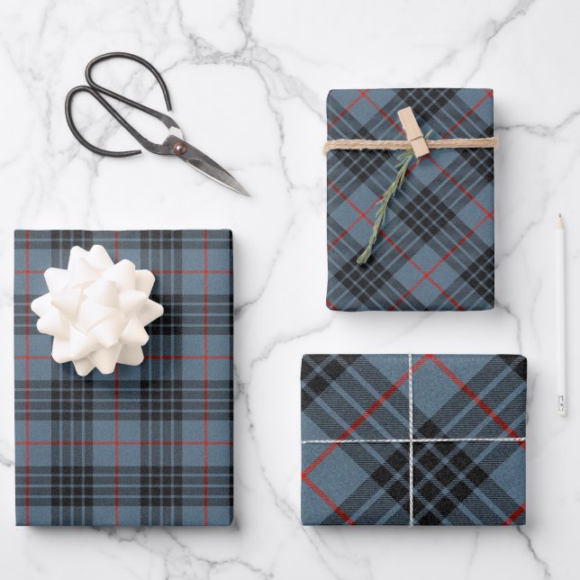 MacKay Blue Tartan Plaid Pattern Wrapping Paper Sheet (Front)