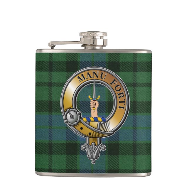 MacKay Tartan & Badge Hip Flask (Front)