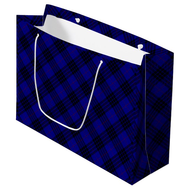 MacKay tartan blue black plaid Large Gift Bag (Front Angled)