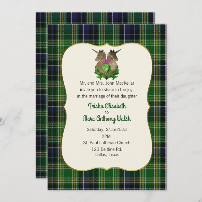 MacKellar Clan Scottish Symbols Wedding Invitation (Front/Back)