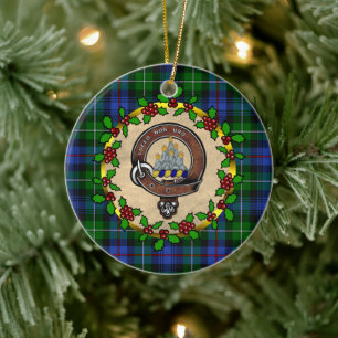 MacKenzie  Badge & Tartan Personalized Christmas Ceramic Ornament