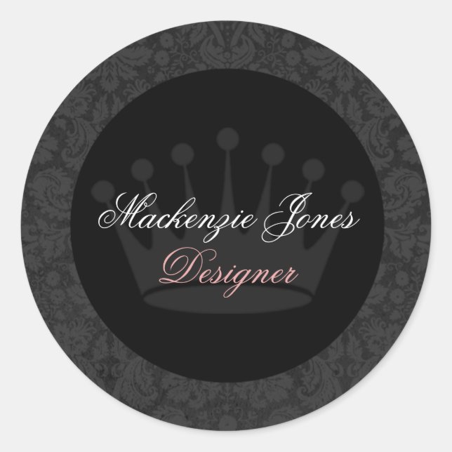 Mackenzie Black Damask Chic Round Sticker (Front)