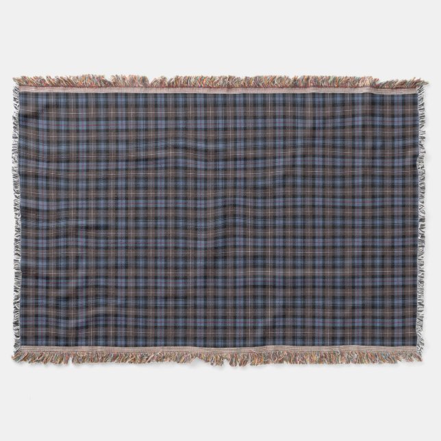 Mackenzie Clan Brown and Blue Reproduction Tartan Throw Blanket (Front)