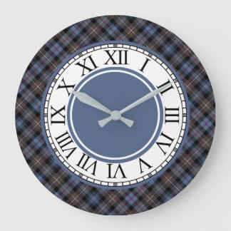 Mackenzie Clan Brown and Blue Tartan Border Large Clock