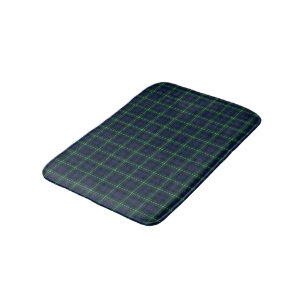 Mackenzie Clan Tartan Dark Green and Blue Plaid Bath Mat