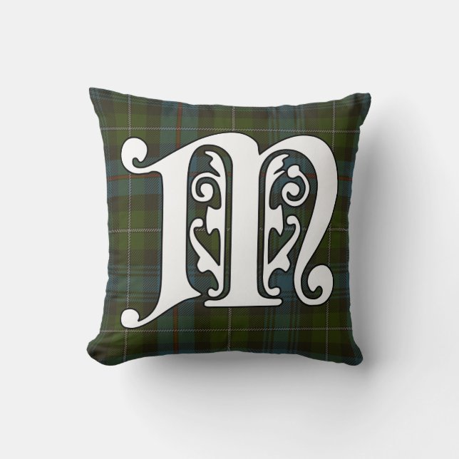 MacKenzie Clan Tartan Monogram Throw Pillow (Front)
