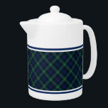 Mackenzie Clan Tartan Navy Blue and Green Plaid<br><div class="desc">Teapot with a navy blue,  forest green,  black,  red and white Scottish plaid pattern from 1778. Traditional Clan Mackenzie family tartan,  including the Charleson sept. Choose from two sizes. Matching mugs and teacups available.</div>