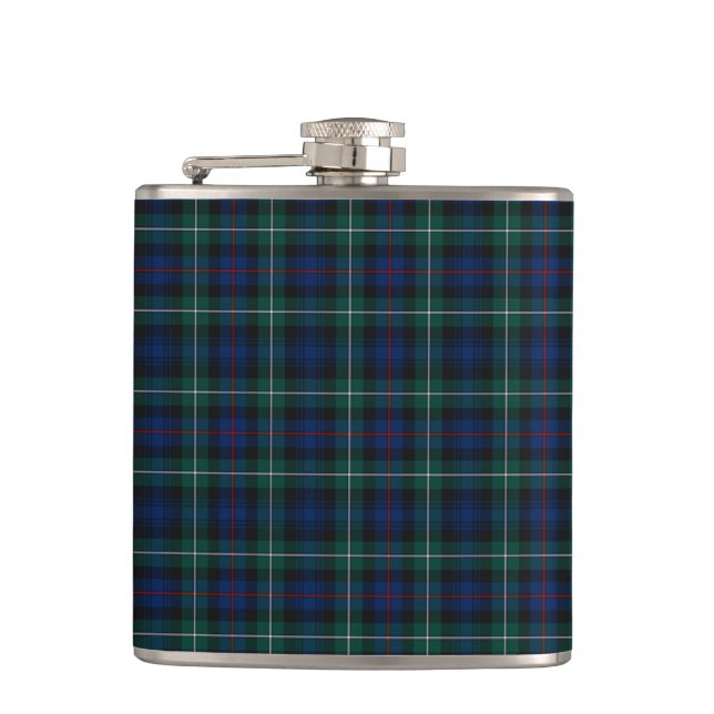 Mackenzie Clan Tartan Navy Blue and Green Plaid Hip Flask (Front)