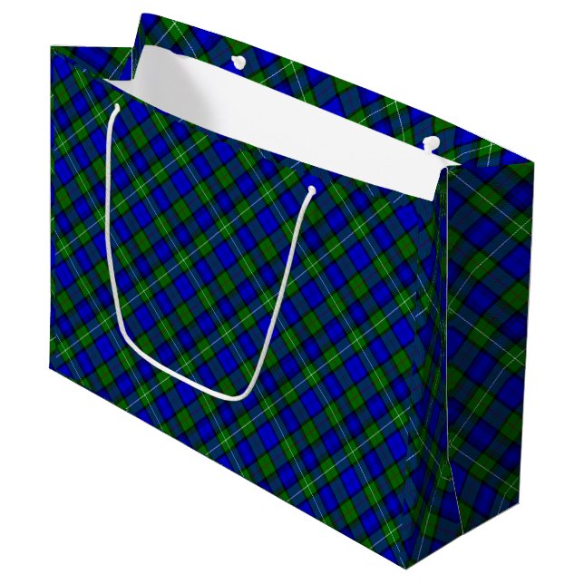 MacKenzie tartan blue green plaid Large Gift Bag (Front Angled)