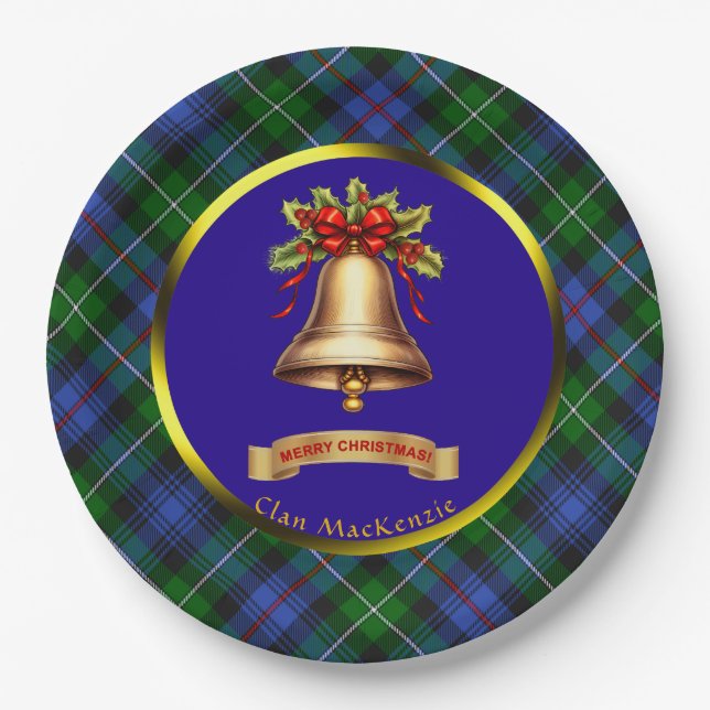 MacKenzie Tartan Personalized Christmas Paper Plate (Front)