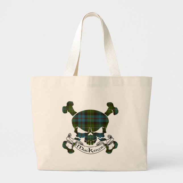 MacKenzie Tartan Skull Large Tote Bag (Front)