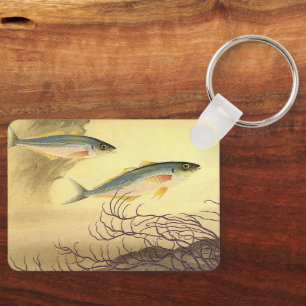 Mackerel Fish in the Ocean, Vintage Japonisme Art Keychain