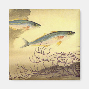 Mackerel Fish in the Ocean, Vintage Japonisme Art Magnet