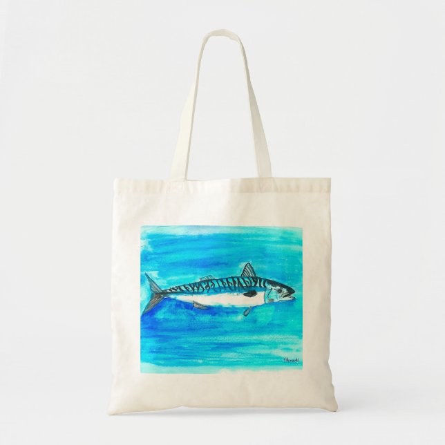 Mackerel fish watercolor ocean under the sea tote bag (Front)