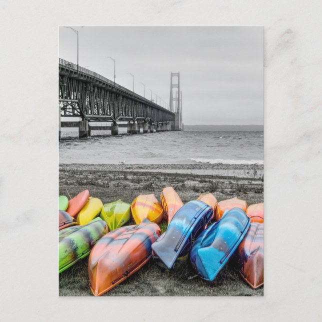 Mackinac Bridge and Canoes Select Colour Postcard (Front)