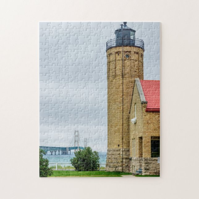 Mackinac Bridge and Lighthouse Jigsaw Puzzle (Vertical)