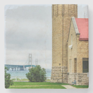 Mackinac Bridge and Lighthouse Stone Coaster