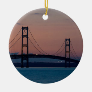 Mackinac Bridge At Dusk Ceramic Ornament