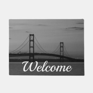 Mackinac Bridge At Dusk Grayscale Welcome Doormat