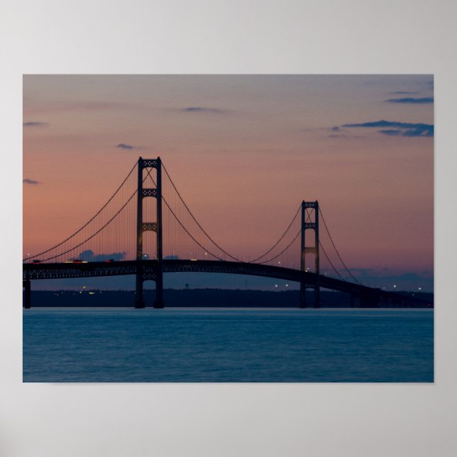 Mackinac Bridge At Dusk Poster (Front)
