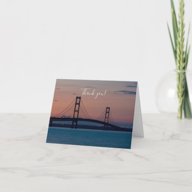 Mackinac Bridge At Dusk Thank You Card (Front)