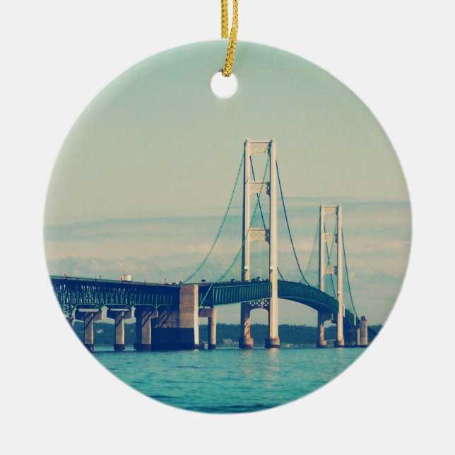 Mackinac Bridge Ceramic Ornament (Front)