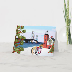 Mackinac Bridge Christmas Card with Fox