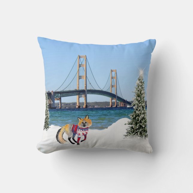 Mackinac Bridge Christmas Pillow (Front)