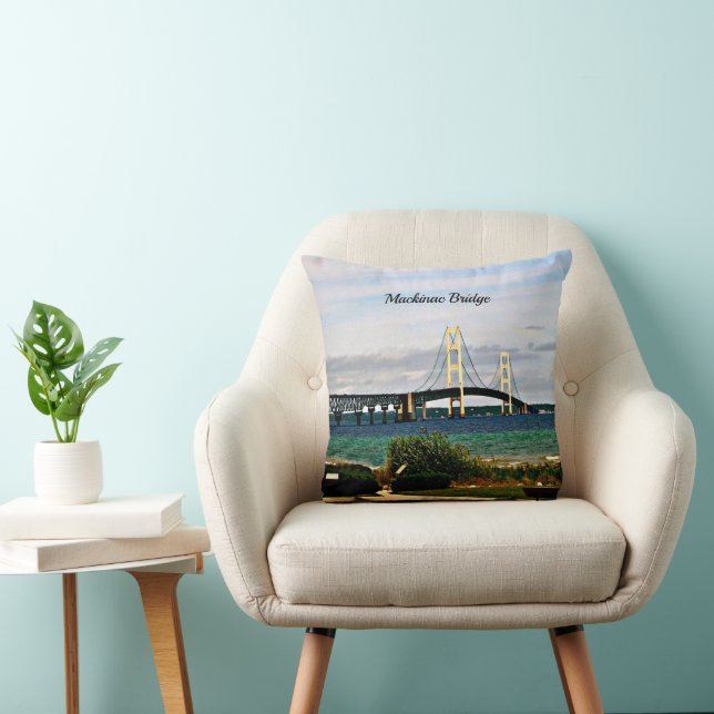 Mackinac Bridge, Mackinac Island Throw Pillow (Chair)