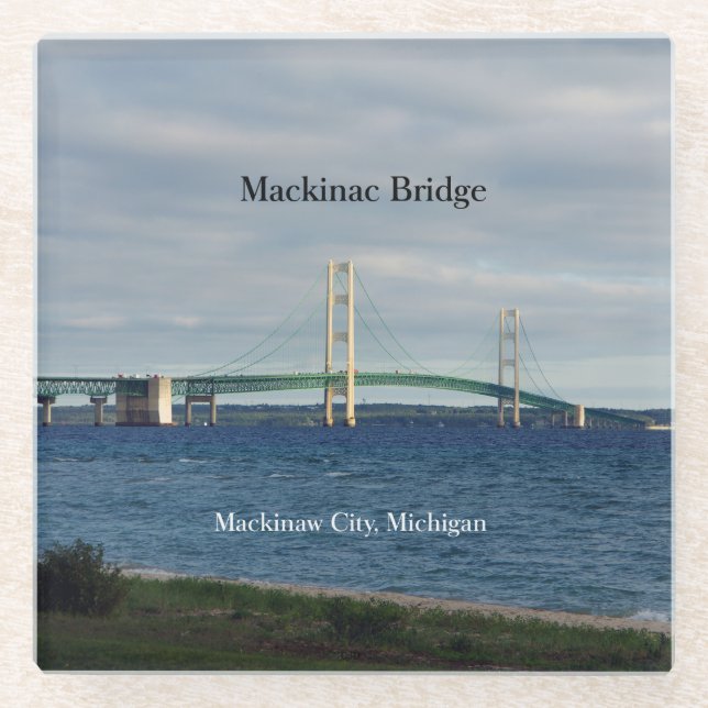 Mackinac Bridge Mackinaw city glass coaster (Front)