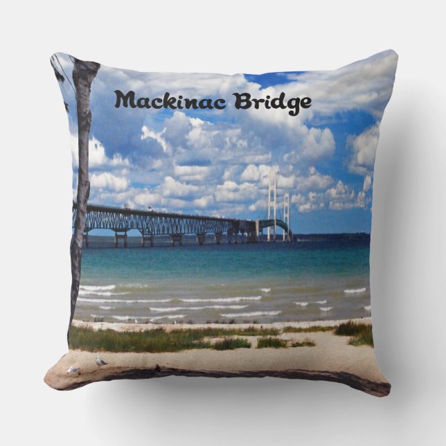 Mackinac Bridge Michigan Throw Pillow (Front)