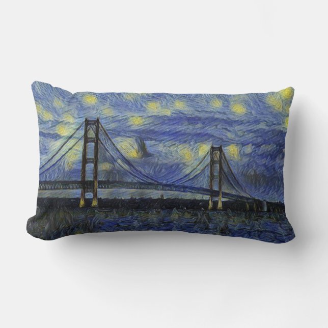 Mackinac Bridge Starry Night Lumbar Pillow (Front)